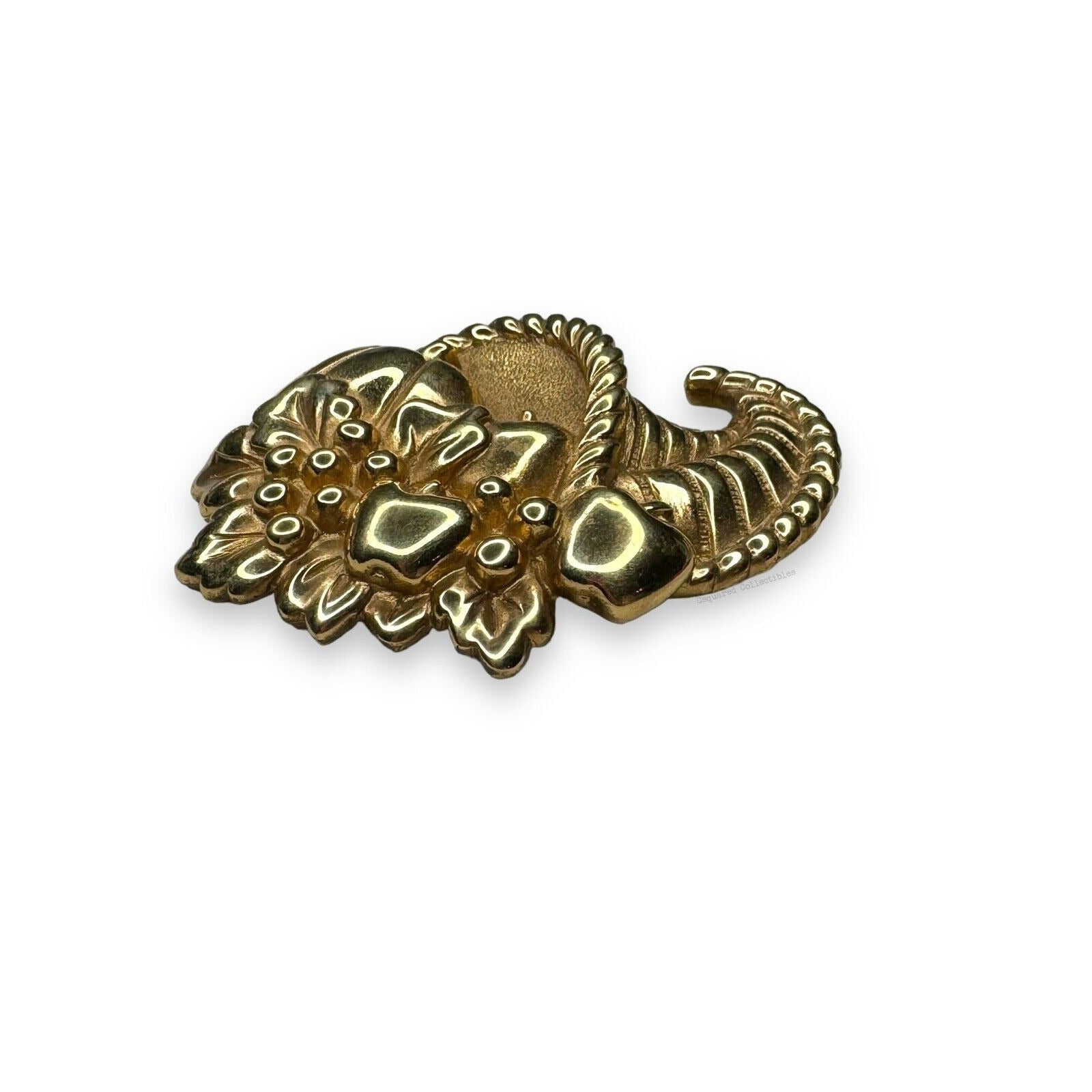 Vintage Ginnie Johansen Gold Tone Cornucopia Fruit Brooch 1980s 2.5" x 2"