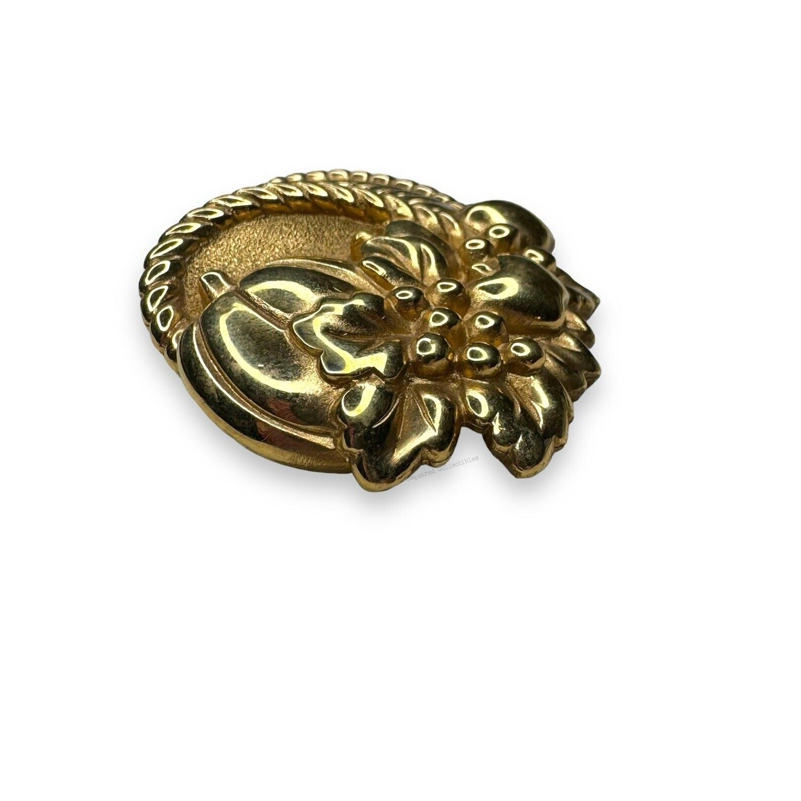 Vintage Ginnie Johansen Gold Tone Cornucopia Fruit Brooch 1980s 2.5" x 2"
