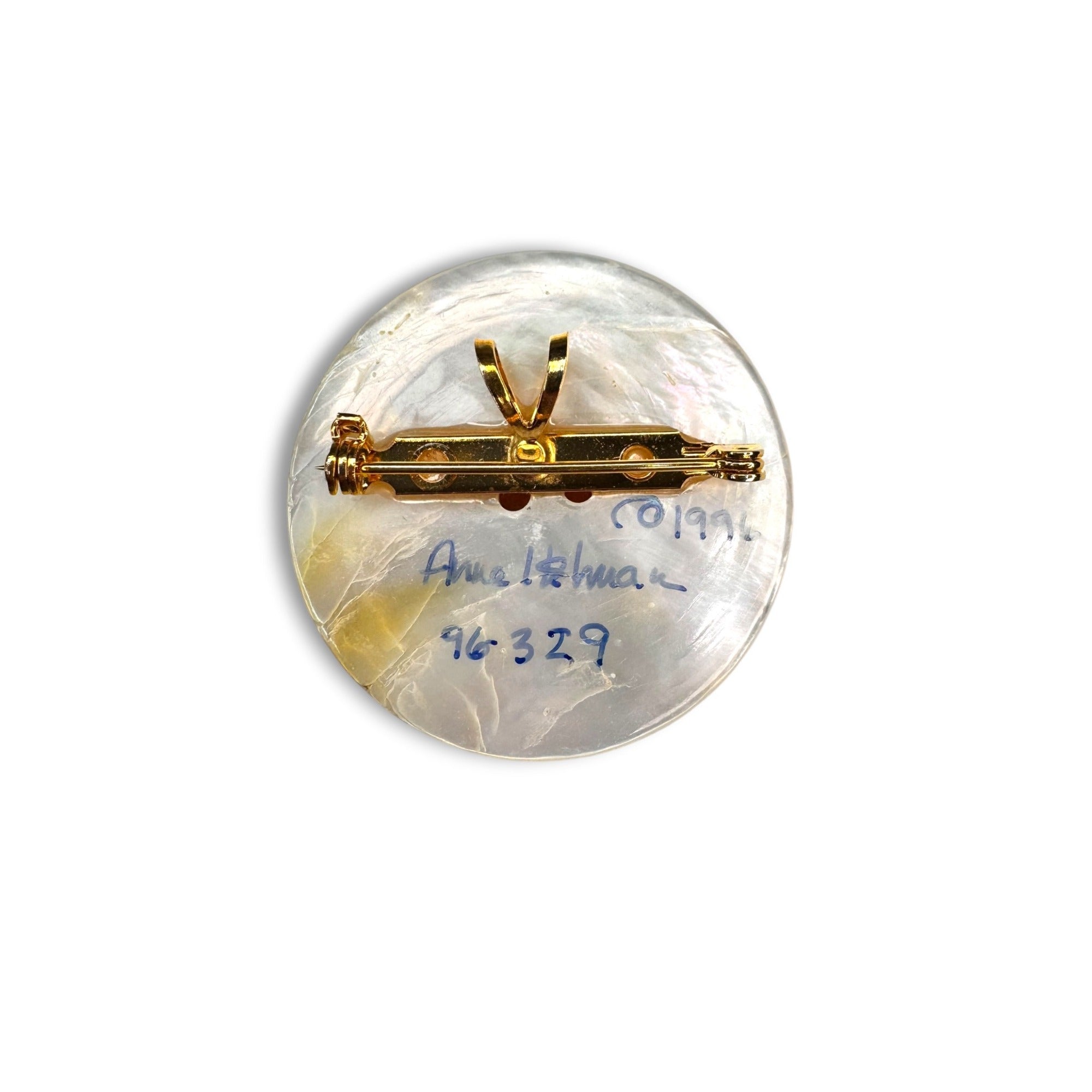 Anne Helman MOP Pearl Tourmaline Brooch Pendant Vintage Y2K