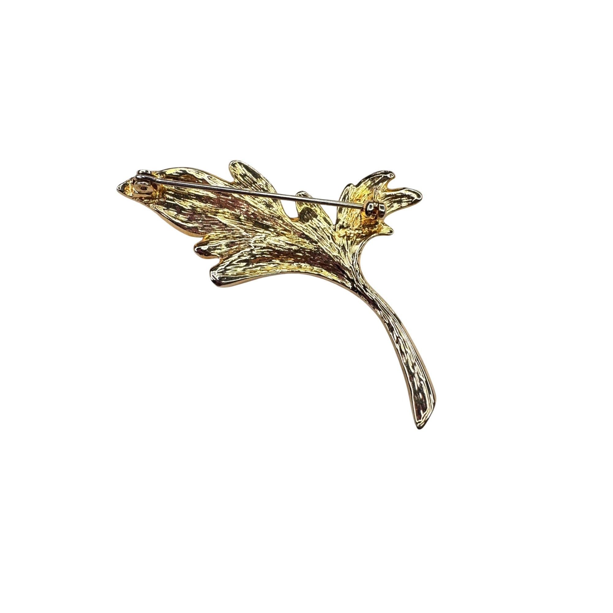 Unsigned Gold Tone Leaf Spray Brooch Textured Botanical Design 1970s Vintage