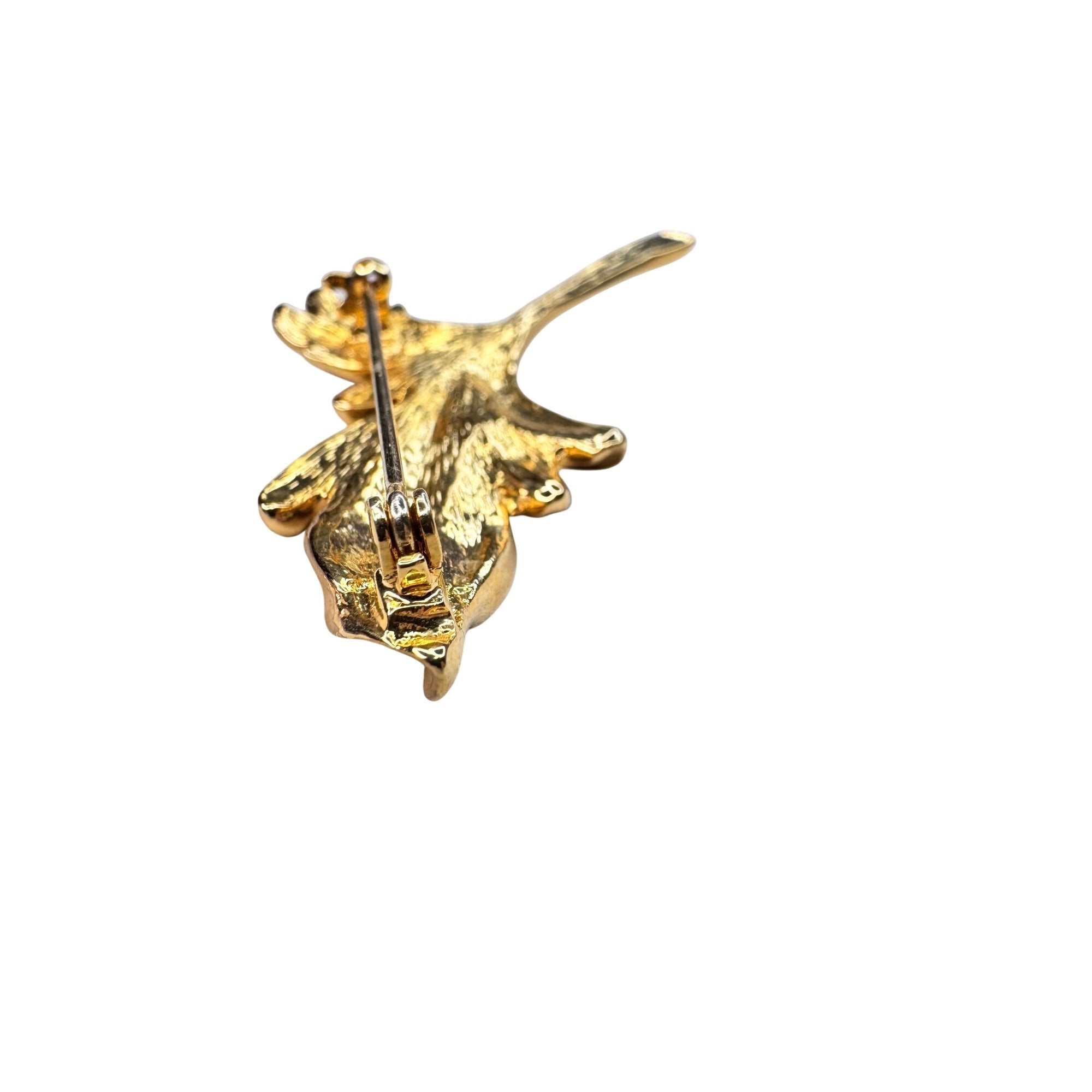 Unsigned Gold Tone Leaf Spray Brooch Textured Botanical Design 1970s Vintage