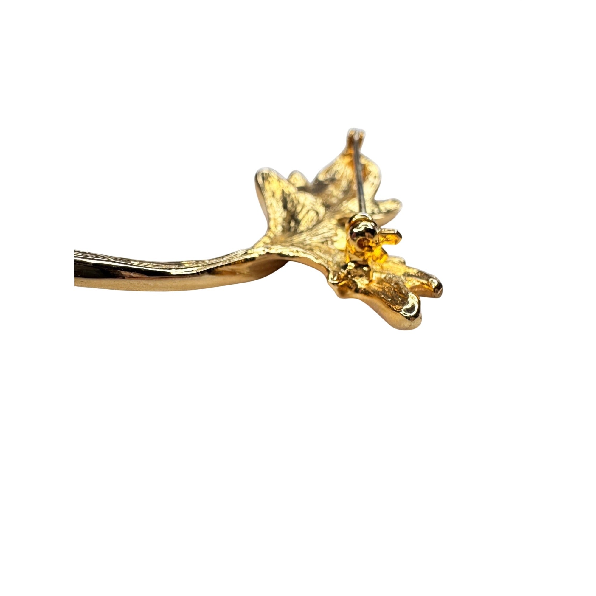 Unsigned Gold Tone Leaf Spray Brooch Textured Botanical Design 1970s Vintage