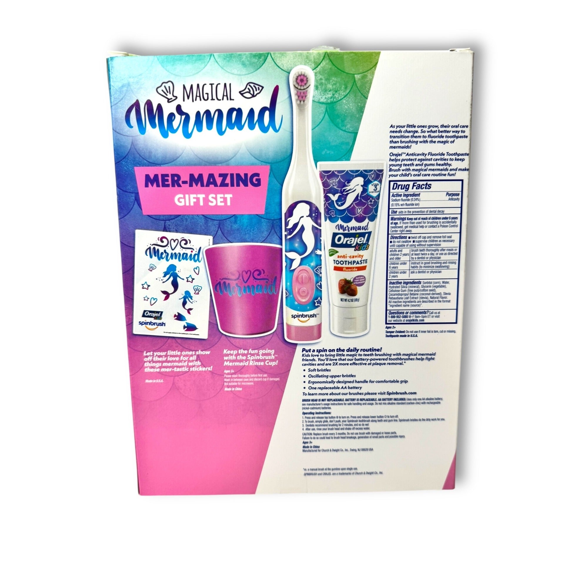 Orajel Kids Magical Mermaid Mer-Mazing Gift Set Toothbrush Toothpaste Rinse Cup