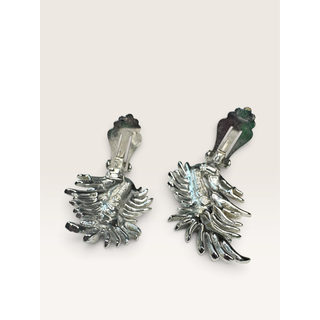 1966 Sarah Coventry Granada Grey Faux Pearl Leaf Clip On Earrings 1.54" Vintage
