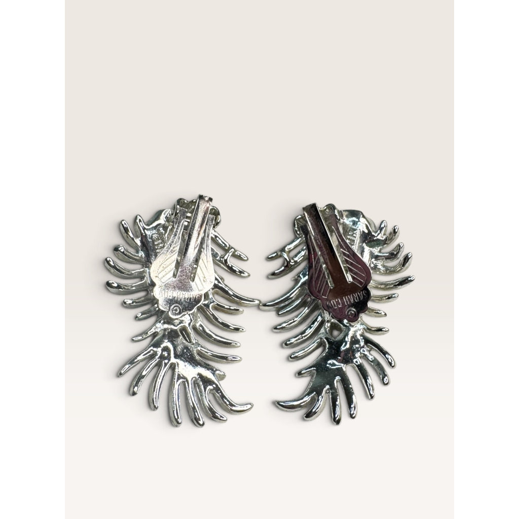 1966 Sarah Coventry Granada Grey Faux Pearl Leaf Clip On Earrings 1.54" Vintage