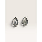 Sarah Coventry Crystal Rhinestone Leaf Clip On Earrings Silver Tone 1.15"
