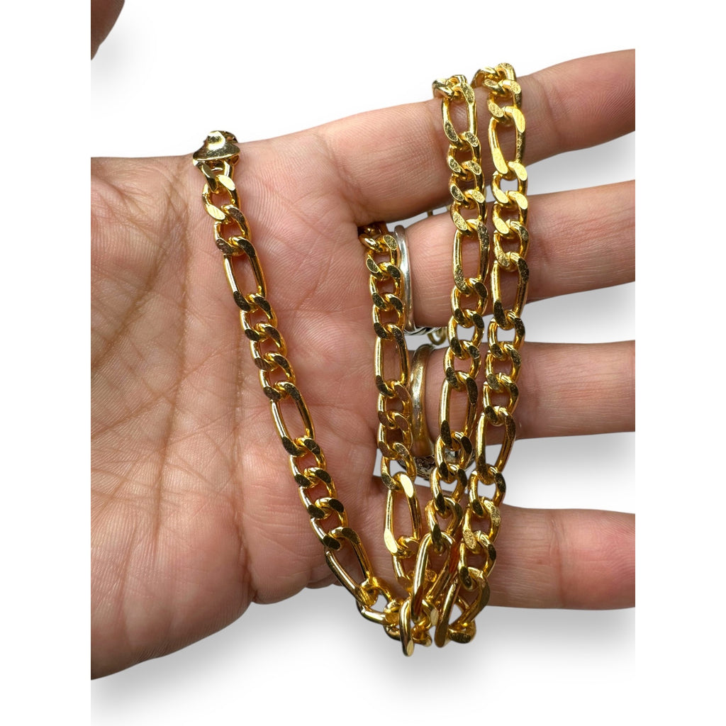 14K Gold Plated Figaro Chain Necklace 24.5" Long Lobster Claw