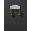 Sterling Silver Amber Double Drop Earrings Modernist Dangle Vintage Y2K 925