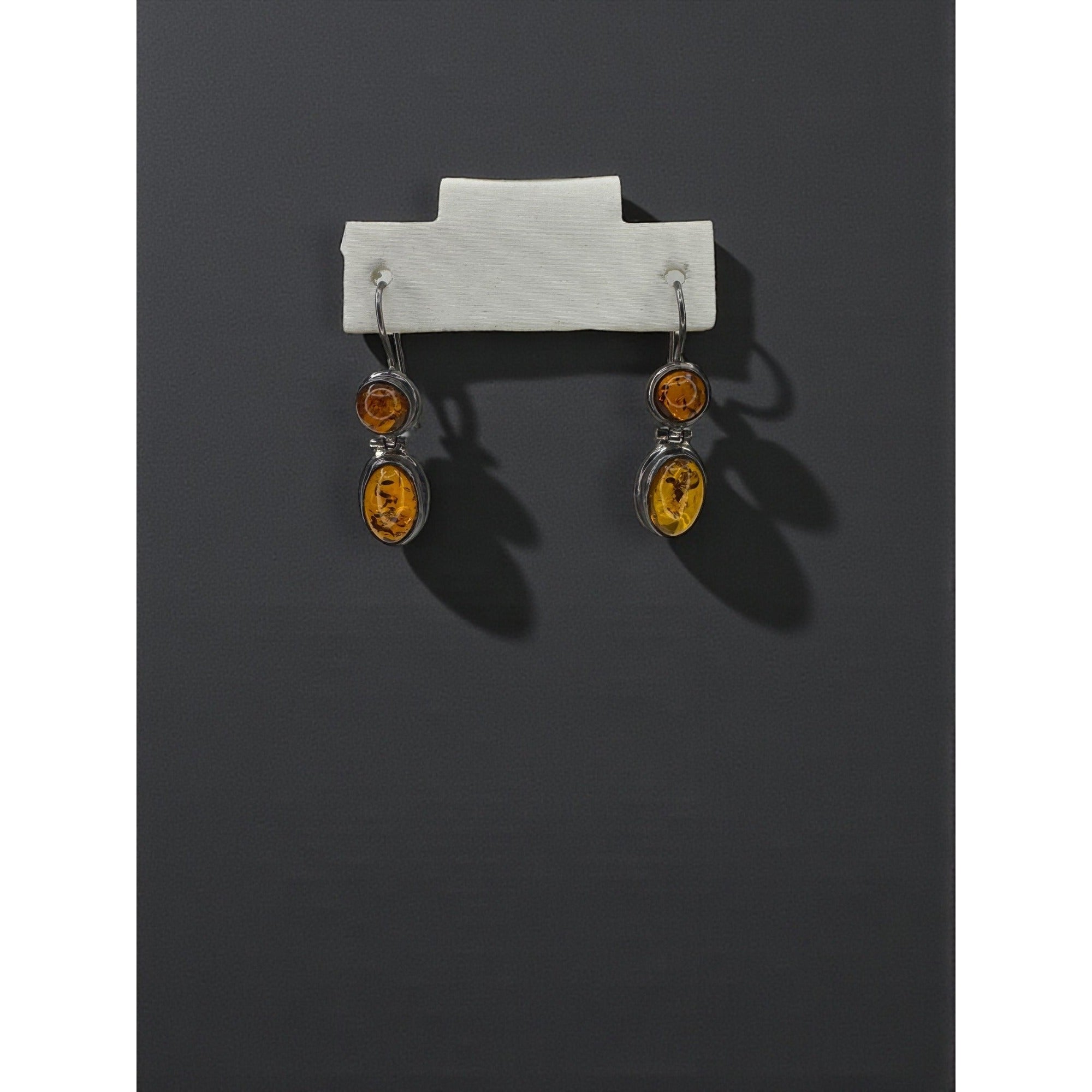 Sterling Silver Amber Double Drop Earrings Modernist Dangle Vintage Y2K 925