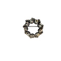 Round Crystal Wreath Brooch Silver Tone Pot Metal Unsigned Vintage