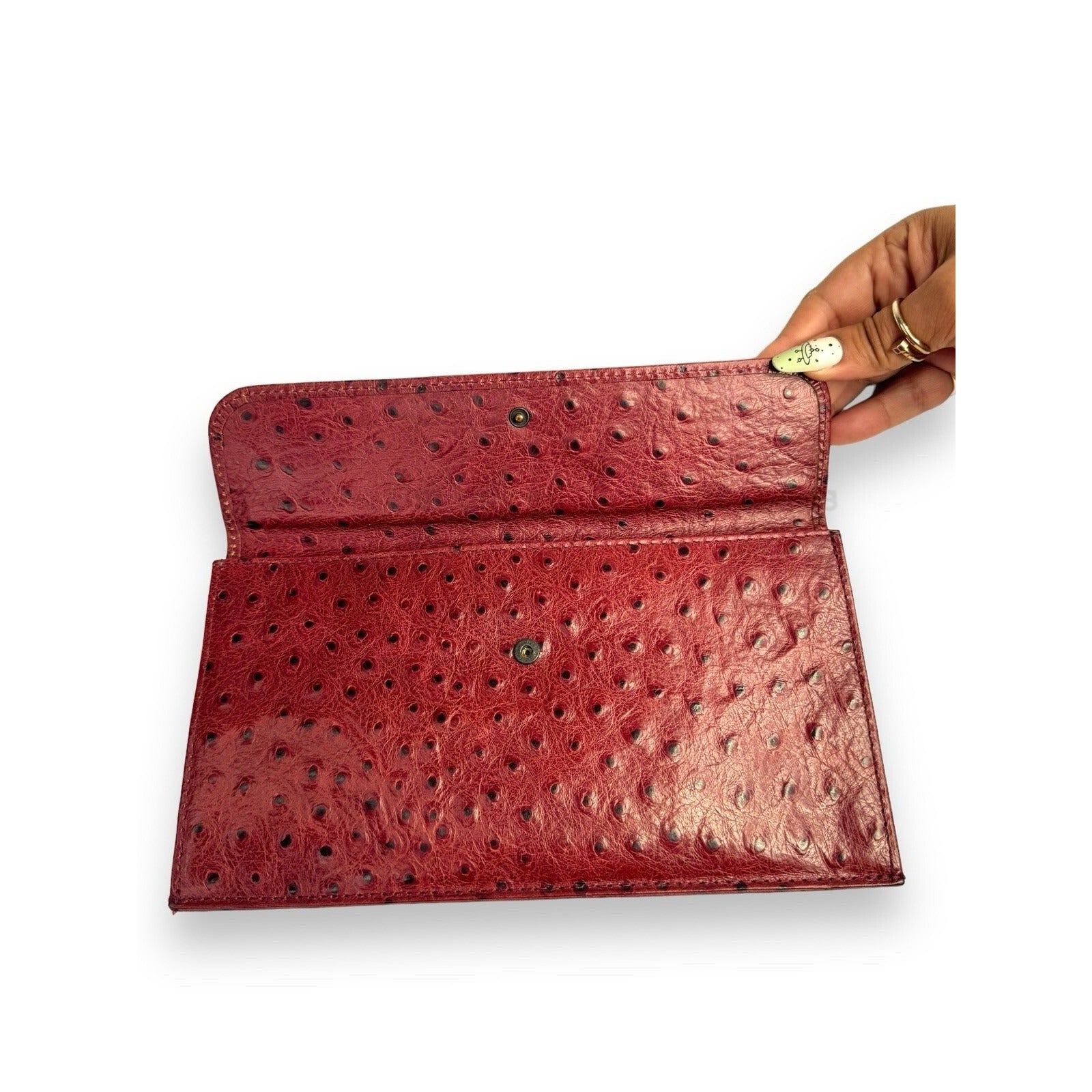Echt 2 Prym Brick Red Ostrich Leather Clutch Bag Vintage