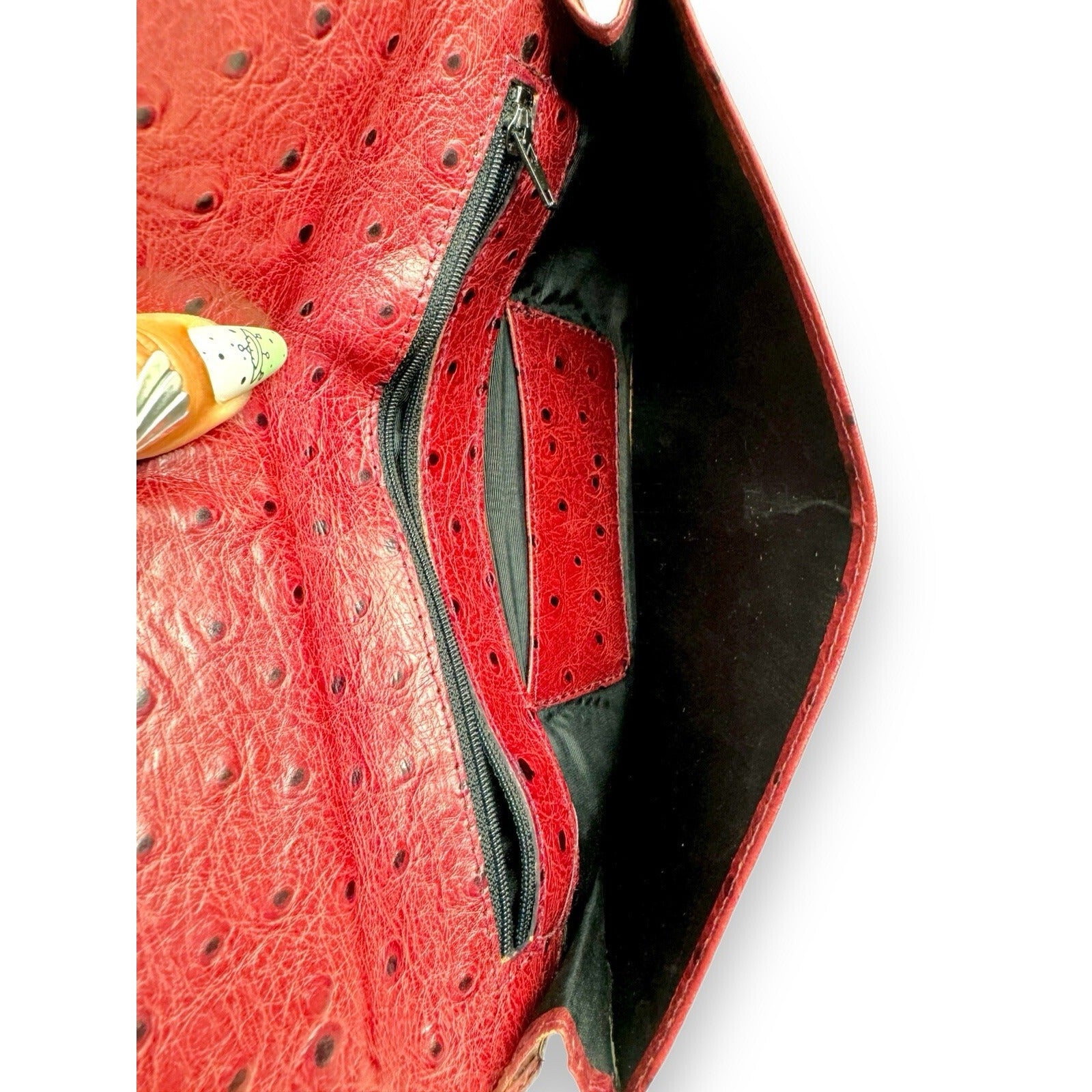 Echt 2 Prym Brick Red Ostrich Leather Clutch Bag Vintage