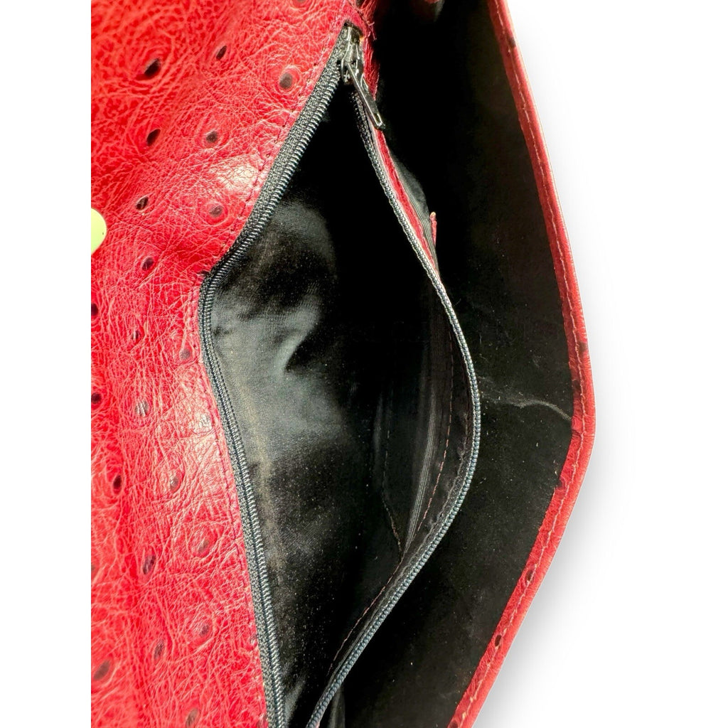 Echt 2 Prym Brick Red Ostrich Leather Clutch Bag Vintage