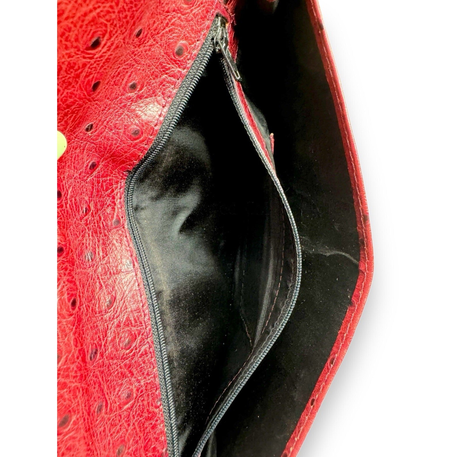 Echt 2 Prym Brick Red Ostrich Leather Clutch Bag Vintage