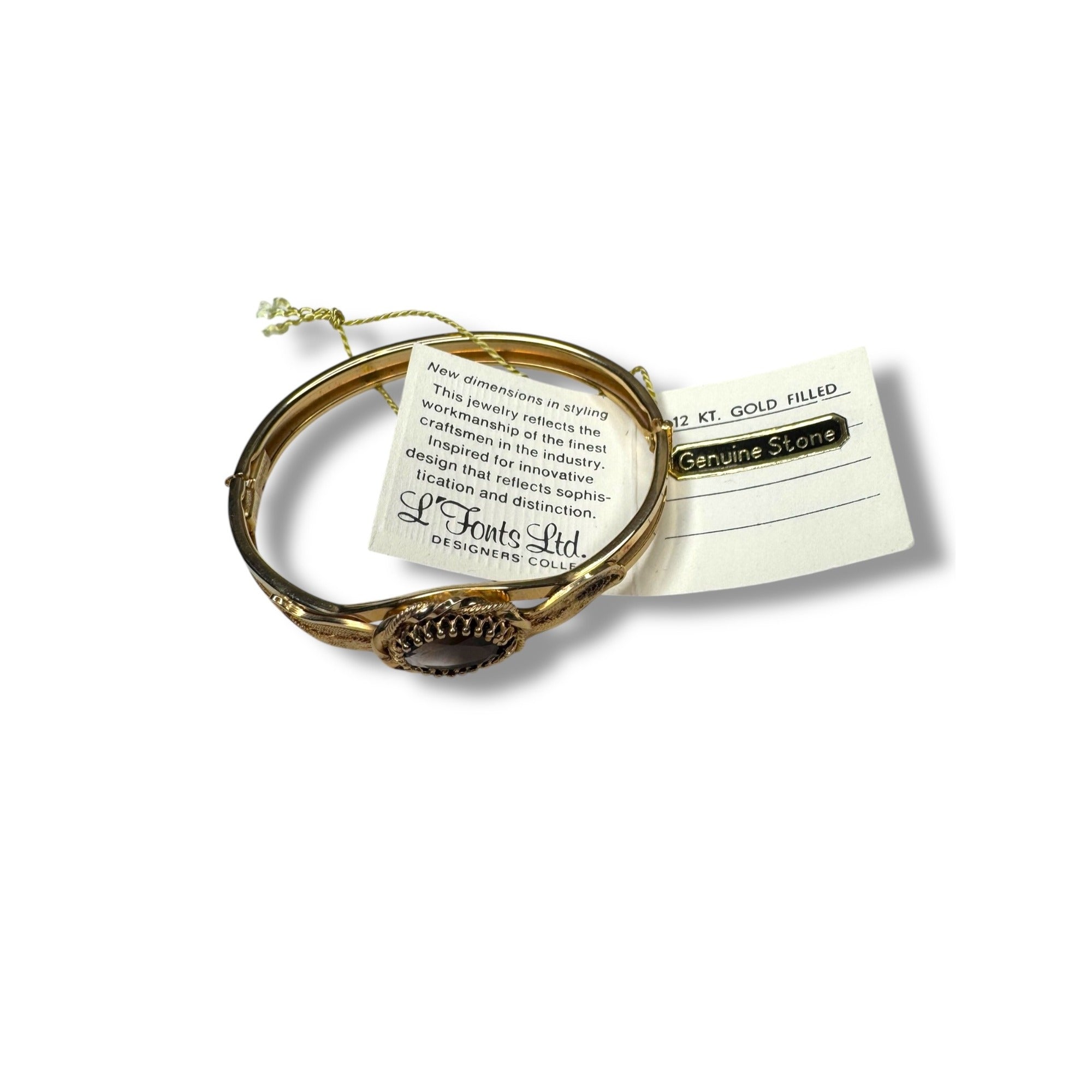 L Fonts 12K GF Smoky Quartz Jewelry Set Bangle Bracelet Brooch Pendant