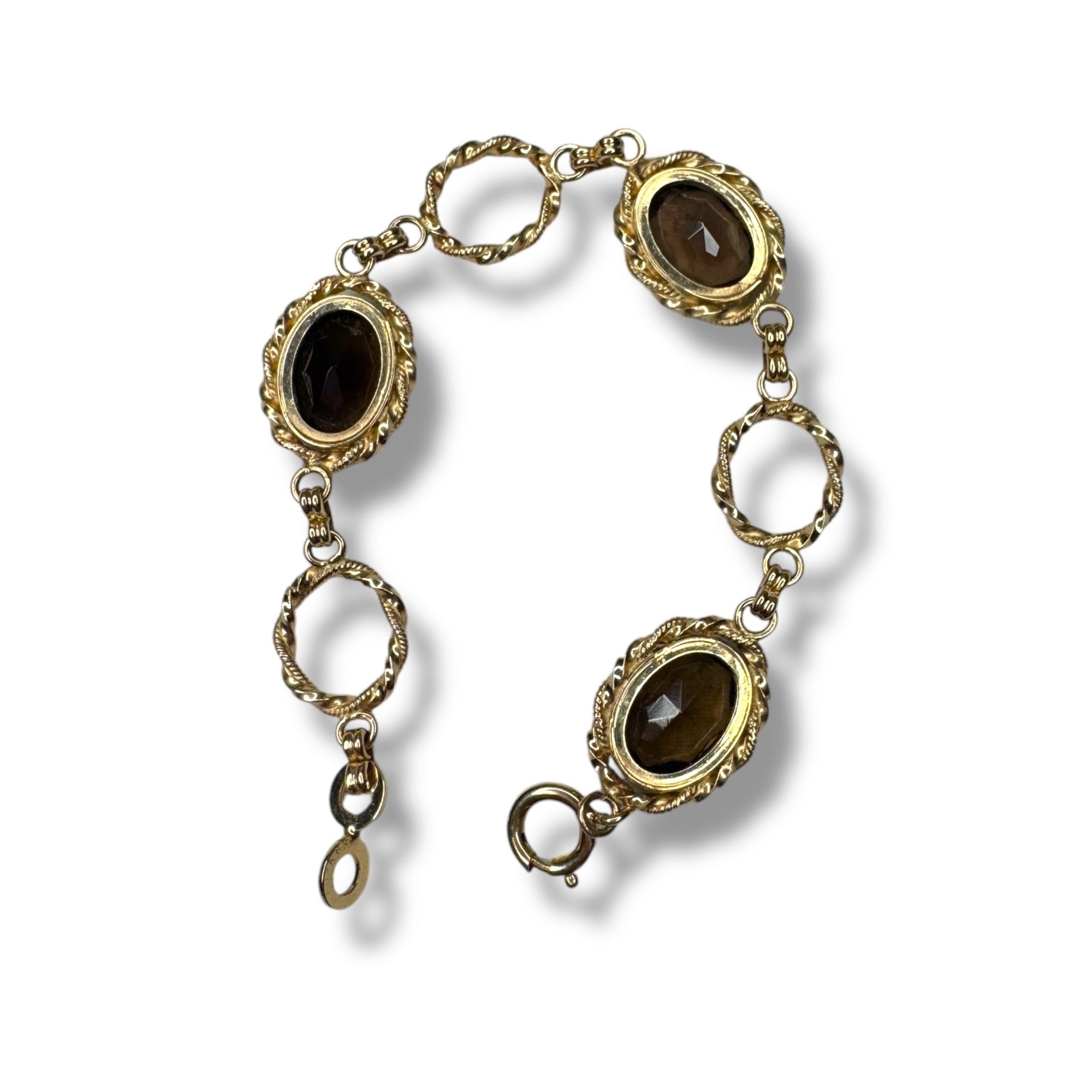 L Fonts 12K GF Smoky Quartz Jewelry Set Bangle Bracelet Brooch Pendant