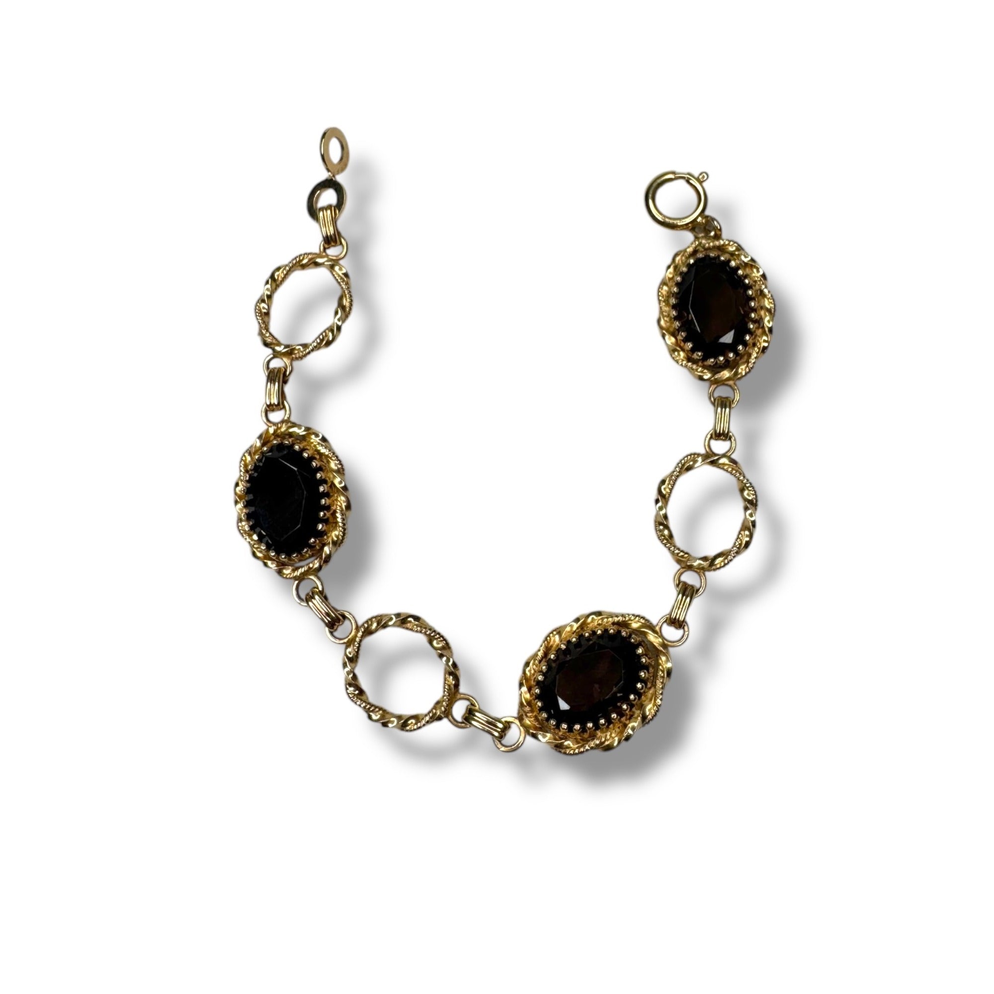 L Fonts 12K GF Smoky Quartz Jewelry Set Bangle Bracelet Brooch Pendant