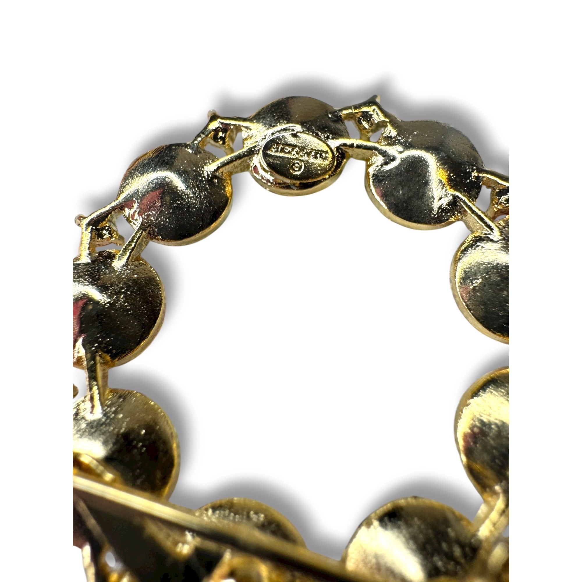 Alex & Ani Colorful Gold-Tone Circle Rhinestone Brooch Signed Uranium Glass Glow