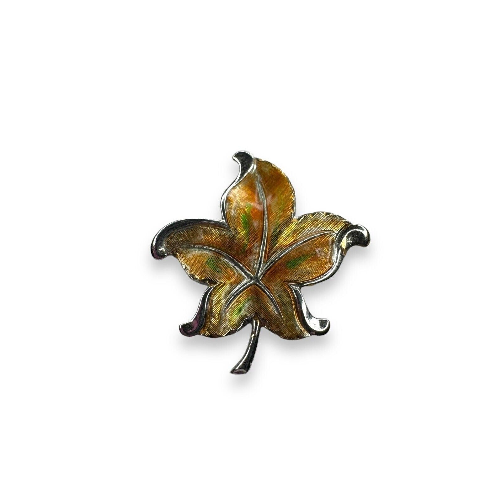 Vintage Van Dell Sterling Enamel Leaf Brooch Silver 1.41"