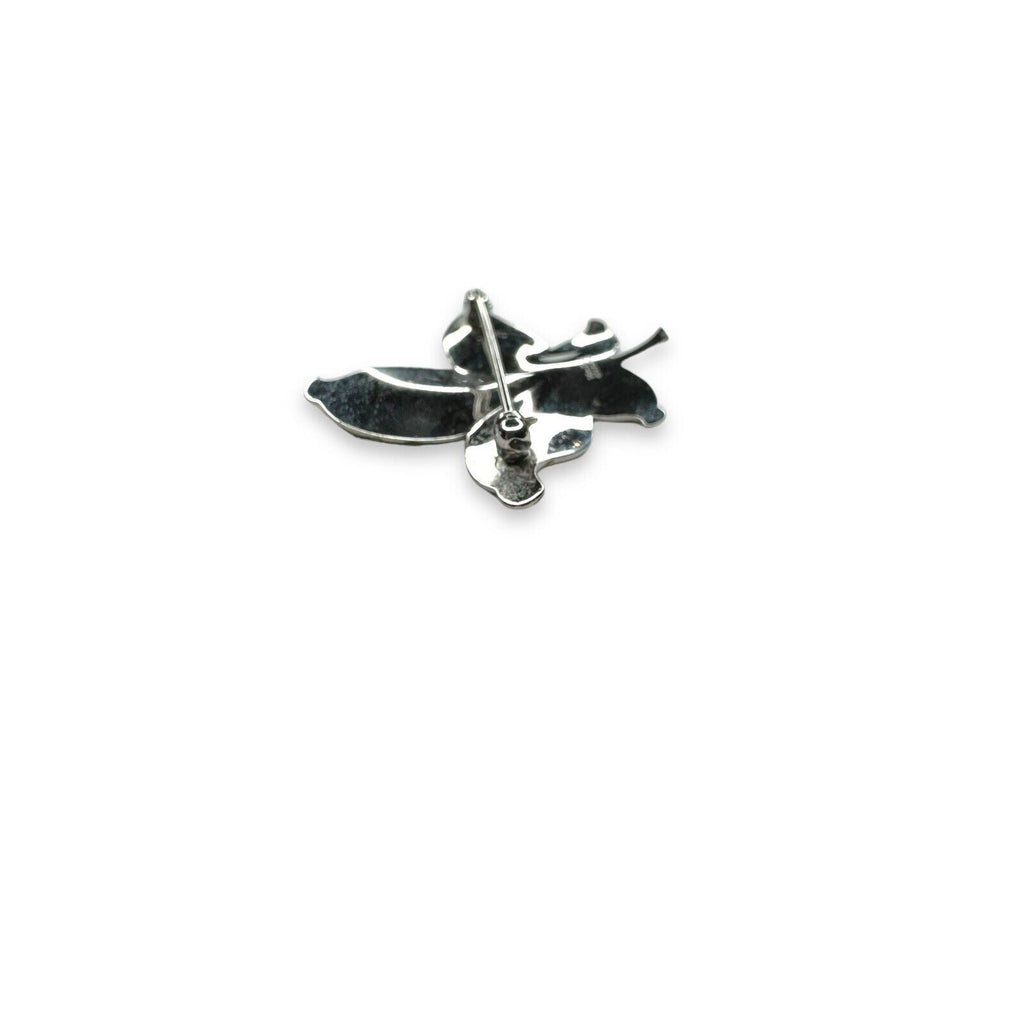 Vintage Van Dell Sterling Enamel Leaf Brooch Silver 1.41"