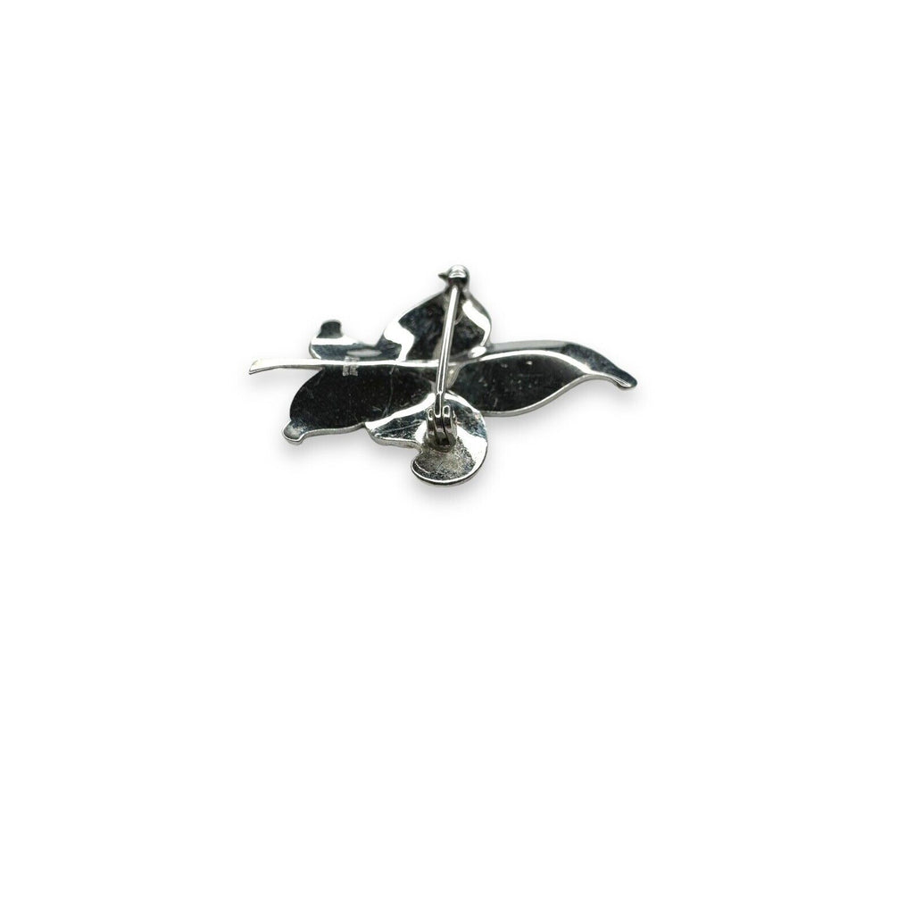 Vintage Van Dell Sterling Enamel Leaf Brooch Silver 1.41"