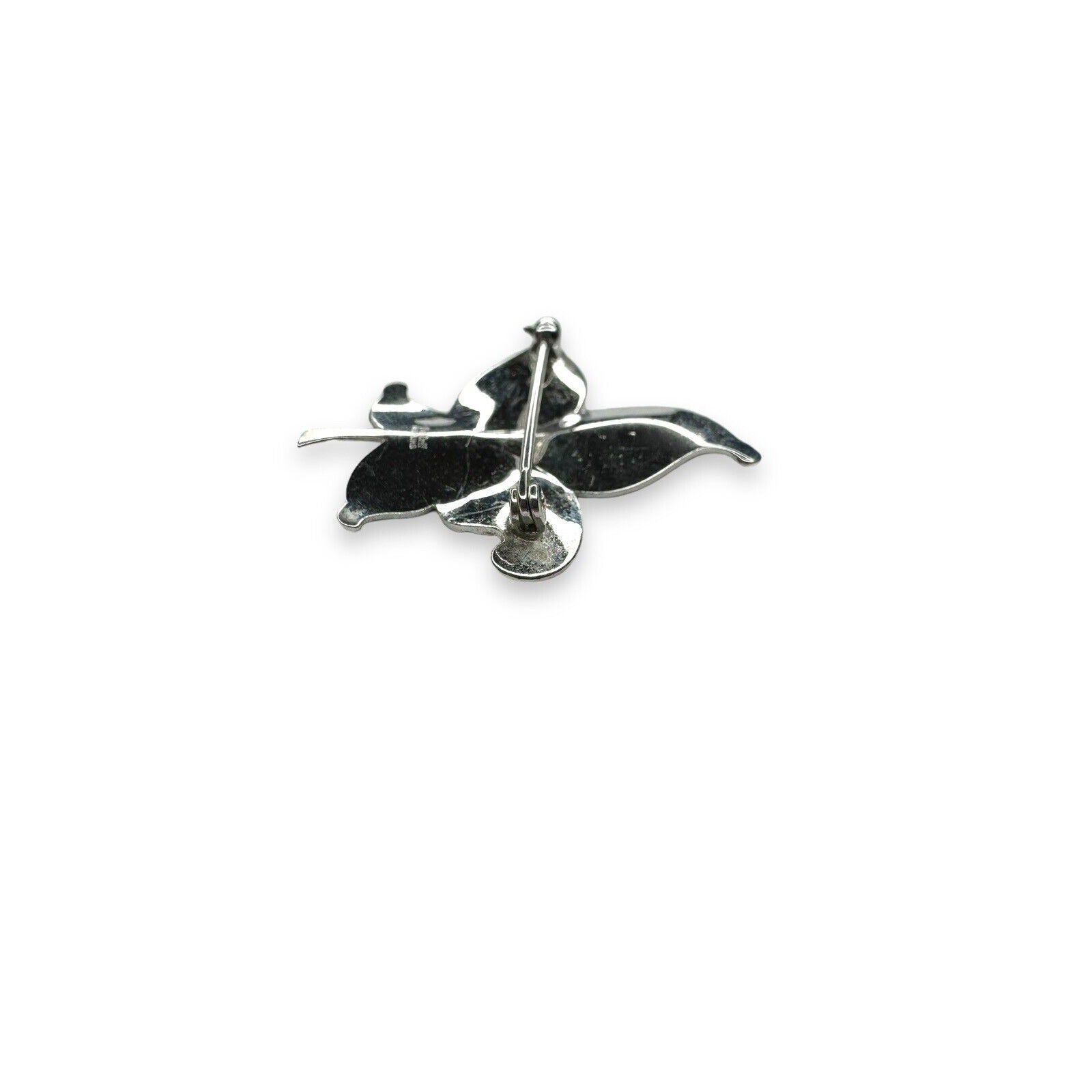 Vintage Van Dell Sterling Enamel Leaf Brooch Silver 1.41"