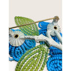 Lisner Vintage 1960s Molded Plastic Blue Flower Green Leaf Brooch Pin 2.96"