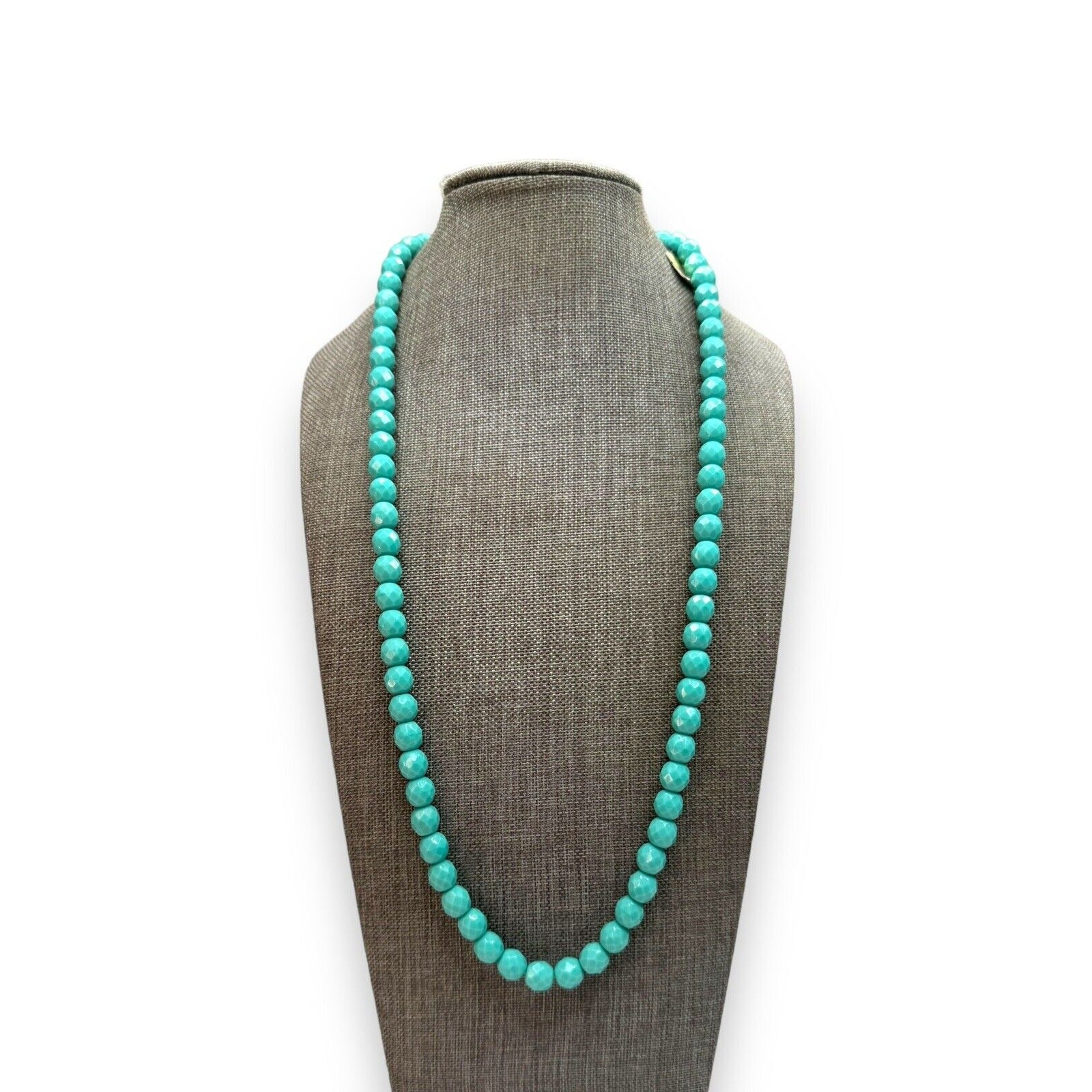 Vintage Laguna Faceted Glass Bead Necklace Turquoise Blue 23 Inch Mid Century