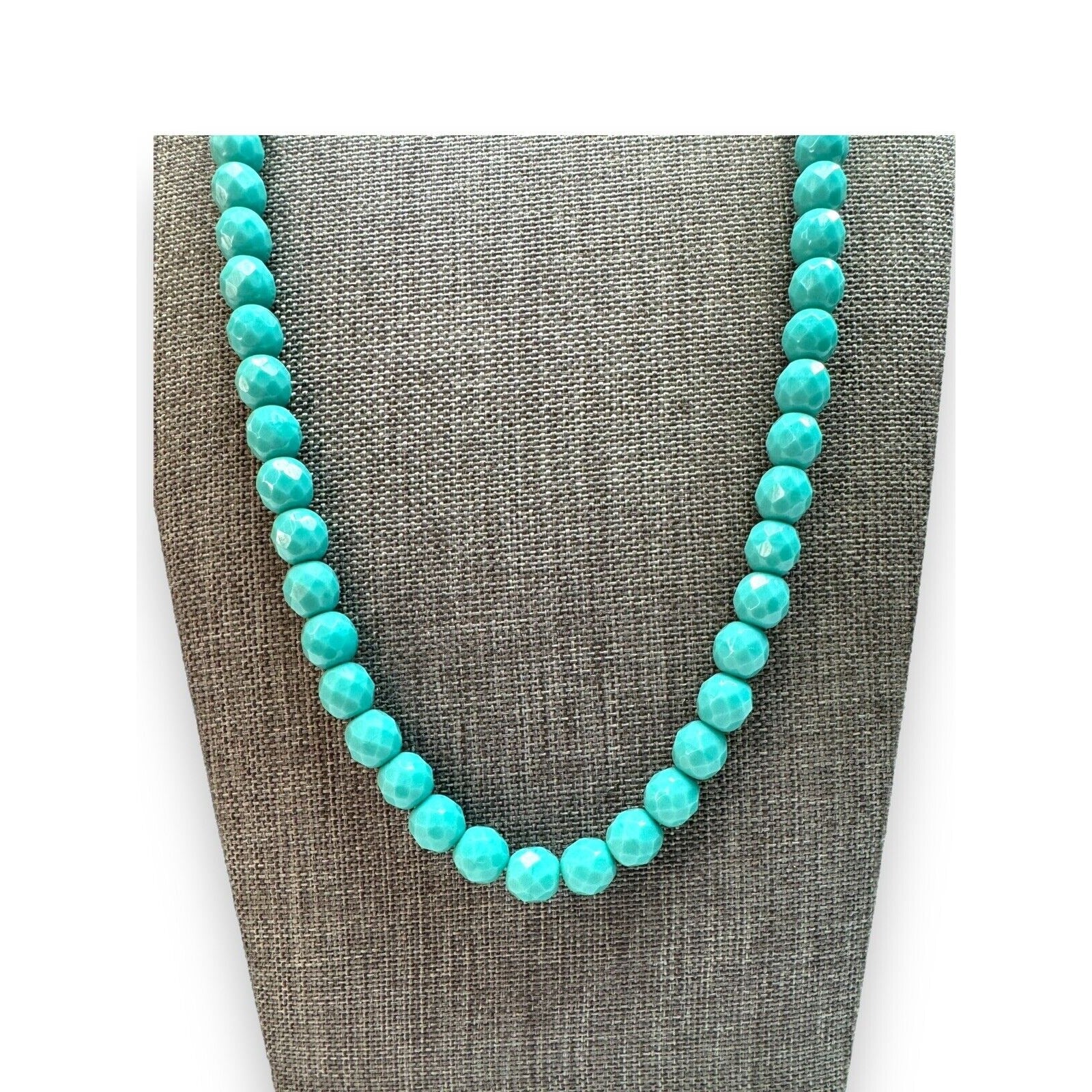 Vintage Laguna Faceted Glass Bead Necklace Turquoise Blue 23 Inch Mid Century