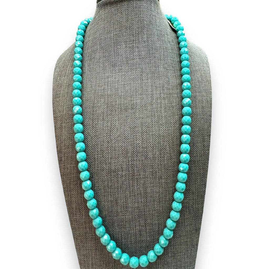 Vintage Laguna Faceted Glass Bead Necklace Turquoise Blue 23 Inch Mid Century