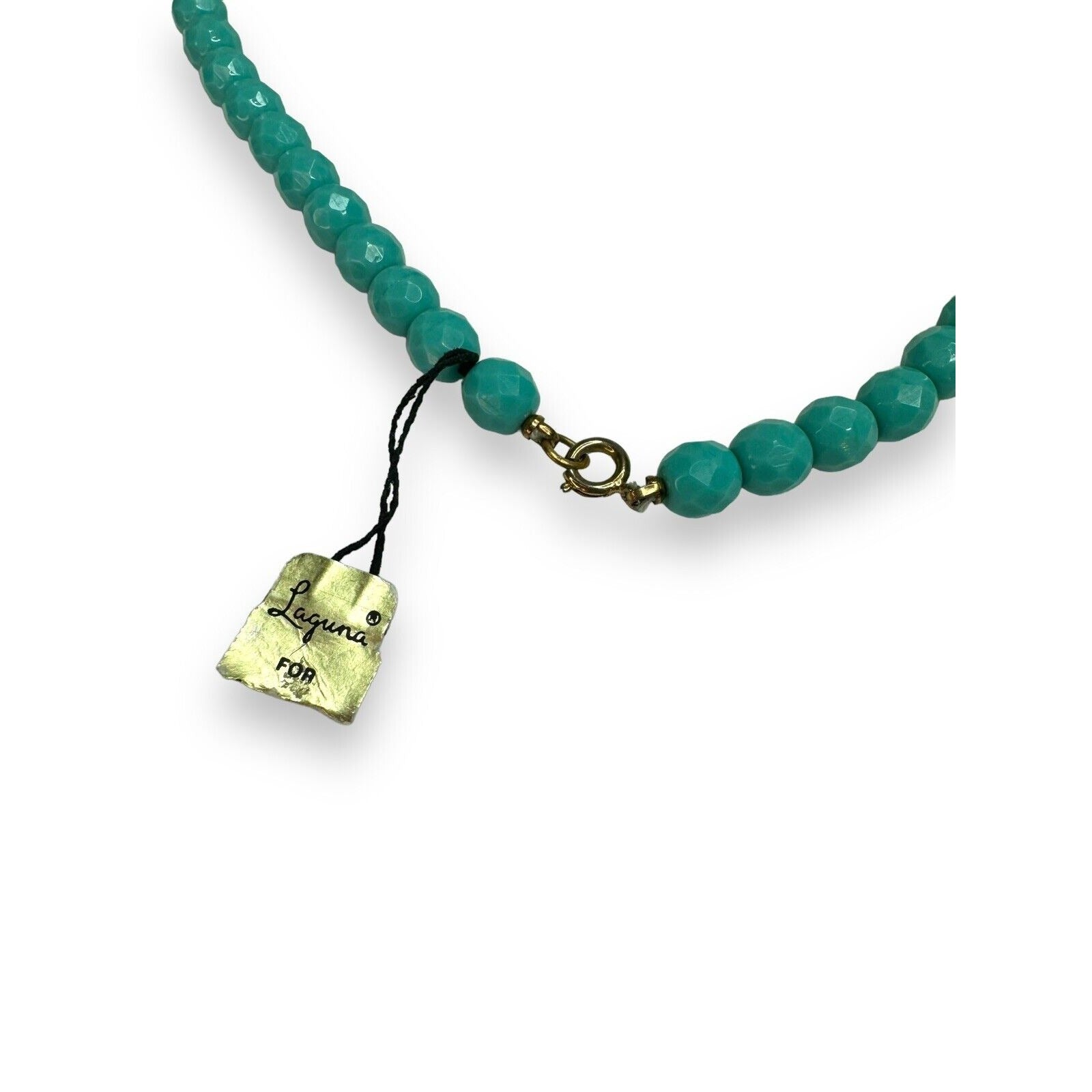 Vintage Laguna Faceted Glass Bead Necklace Turquoise Blue 23 Inch Mid Century