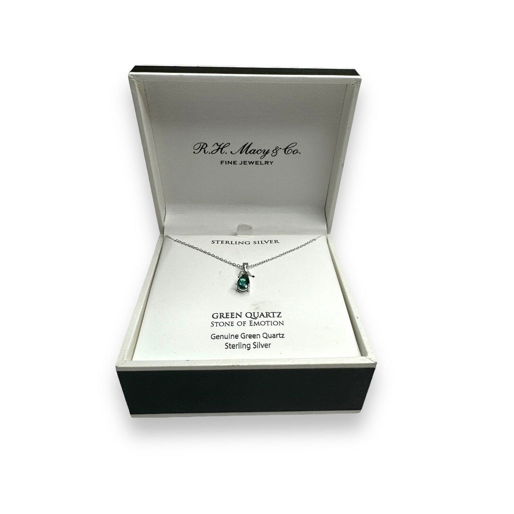 R H Macy & Co Sterling Silver Green Quartz Pendant Necklace 18" New