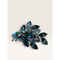 Vintage Blue Navette Rhinestone Manganese UV Glow Floral Spray Brooch Pin 2.32"