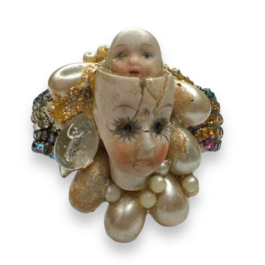 Wendy Gell Wristie Creepy Haunted Doll Face Crystal Cuff Bracelet Vintage