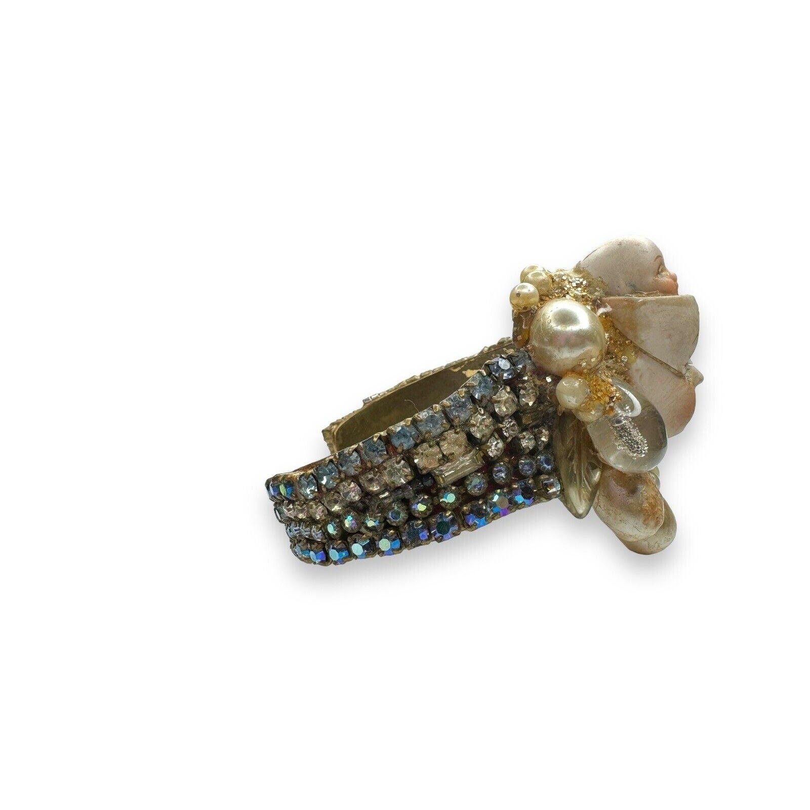 Wendy Gell Wristie Creepy Haunted Doll Face Crystal Cuff Bracelet Vintage