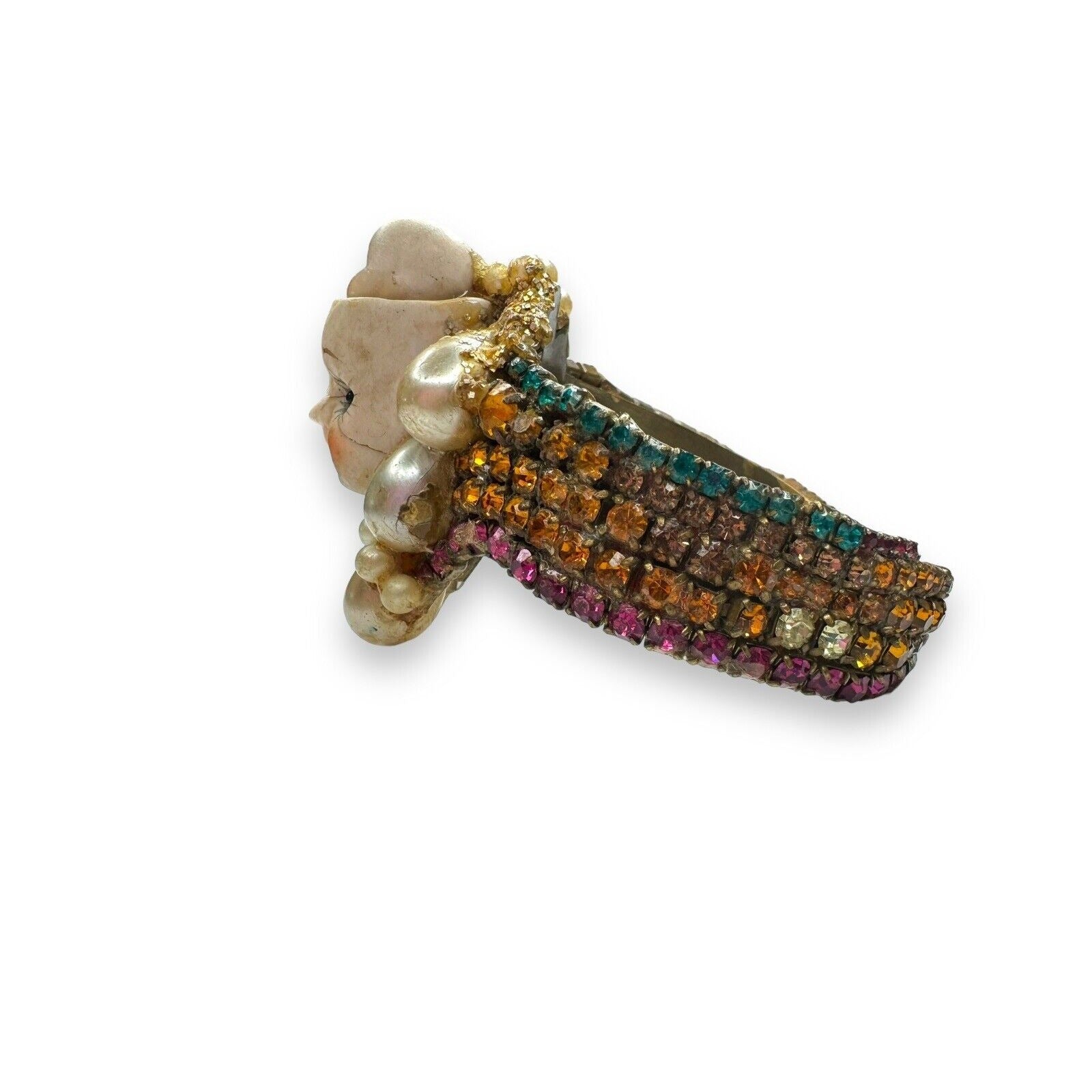 Wendy Gell Wristie Creepy Haunted Doll Face Crystal Cuff Bracelet Vintage