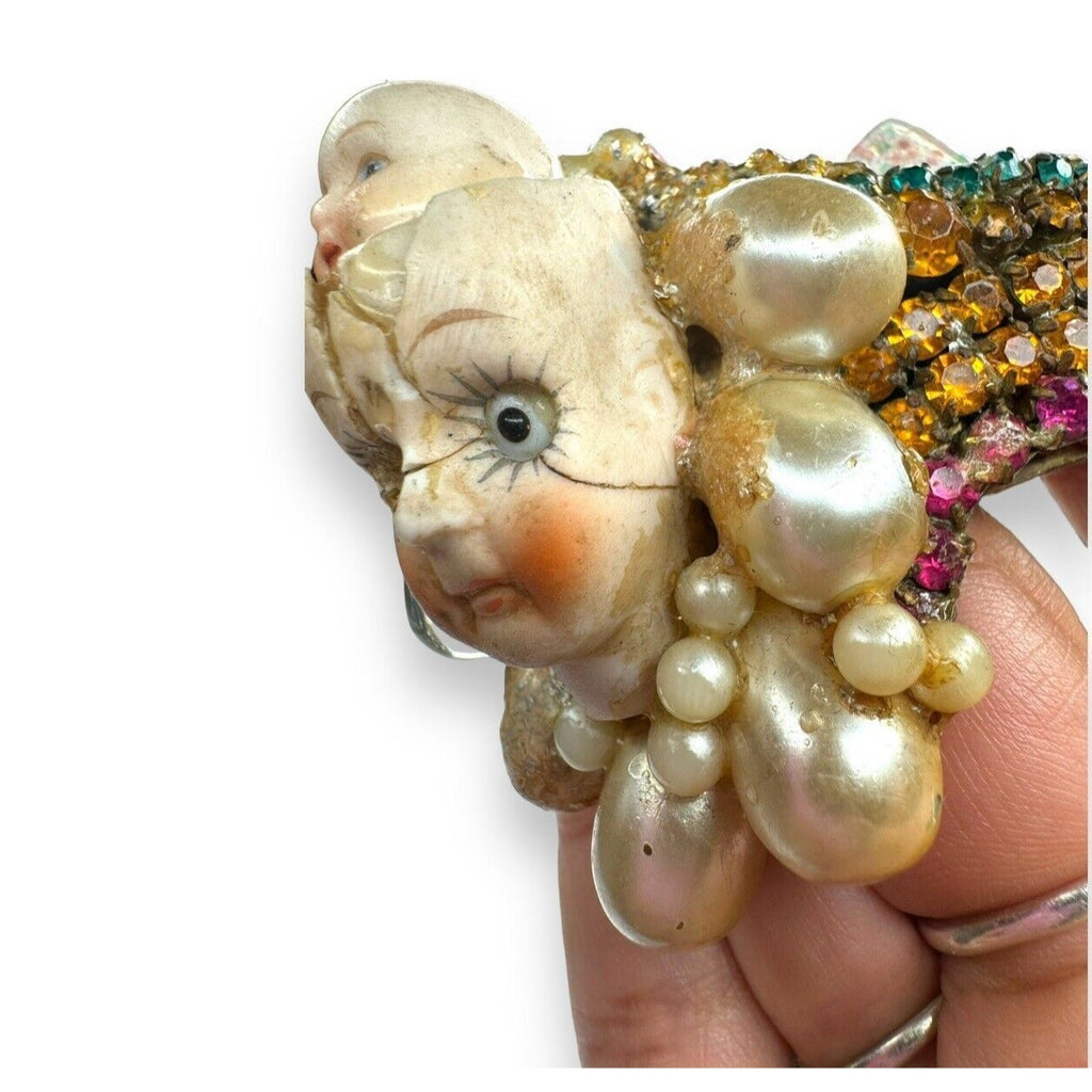 Wendy Gell Wristie Creepy Haunted Doll Face Crystal Cuff Bracelet Vintage