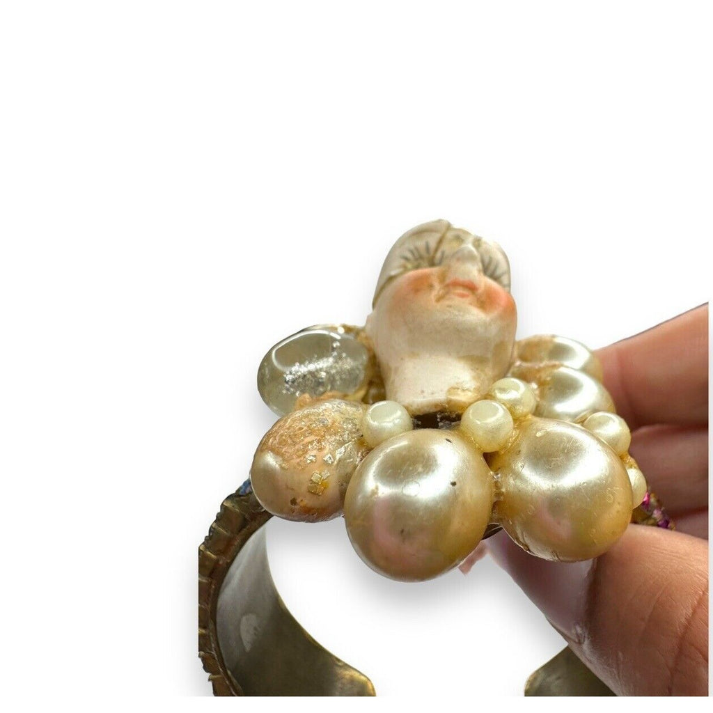 Wendy Gell Wristie Creepy Haunted Doll Face Crystal Cuff Bracelet Vintage