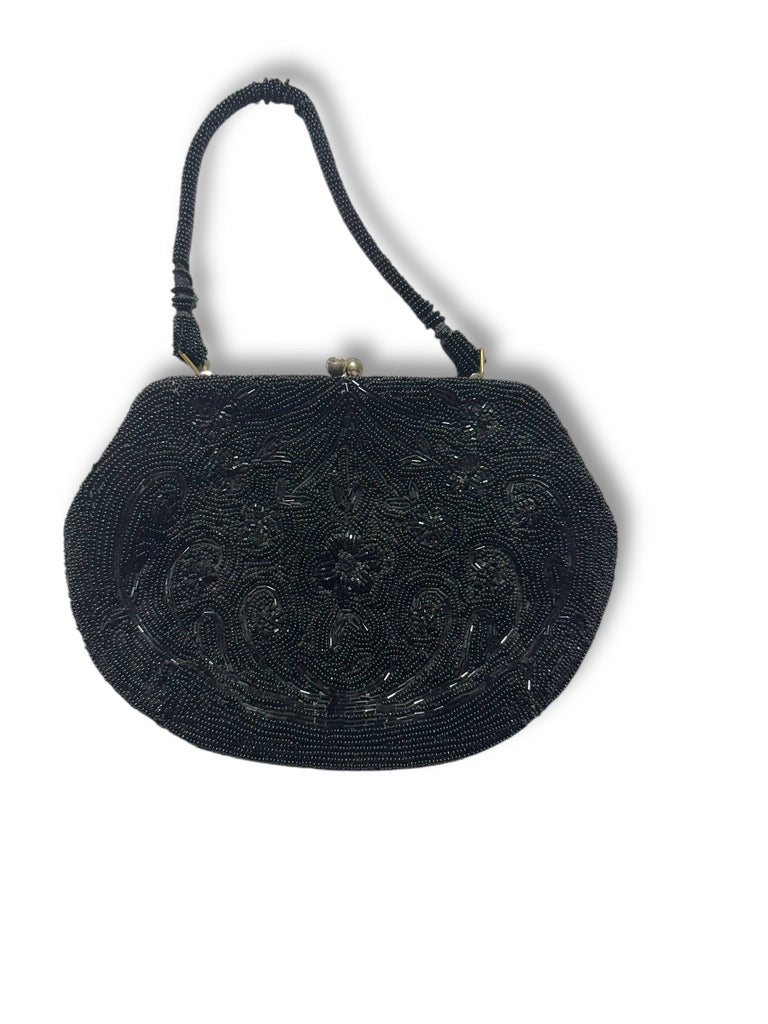 Black glass beaded hand bag