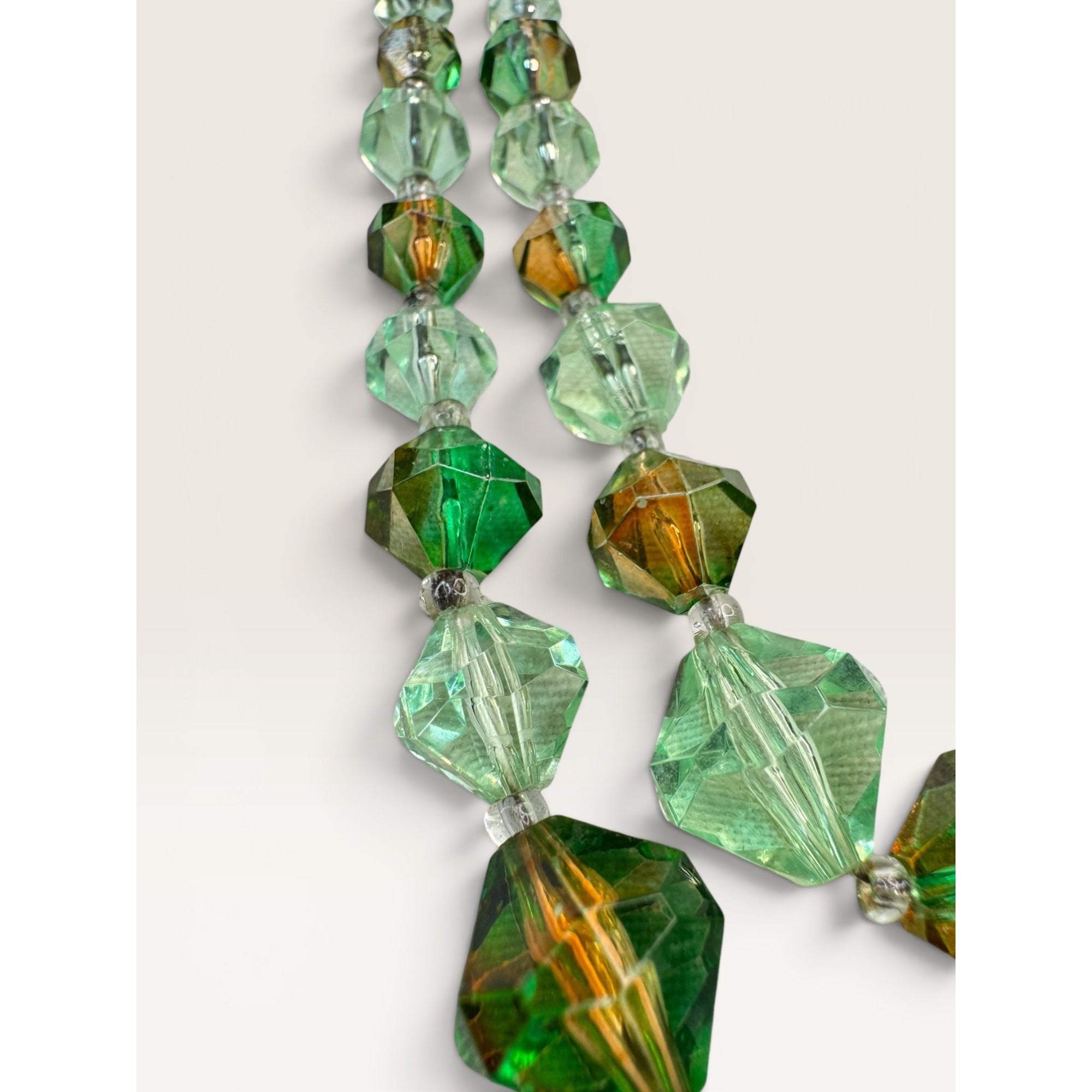 1950s W Germany Green Faceted Lucite Bead Double Strand Choker Necklace 18.25"