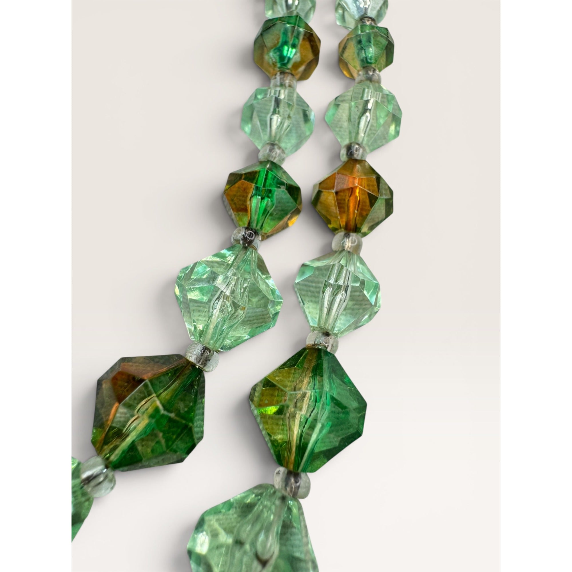 1950s W Germany Green Faceted Lucite Bead Double Strand Choker Necklace 18.25"