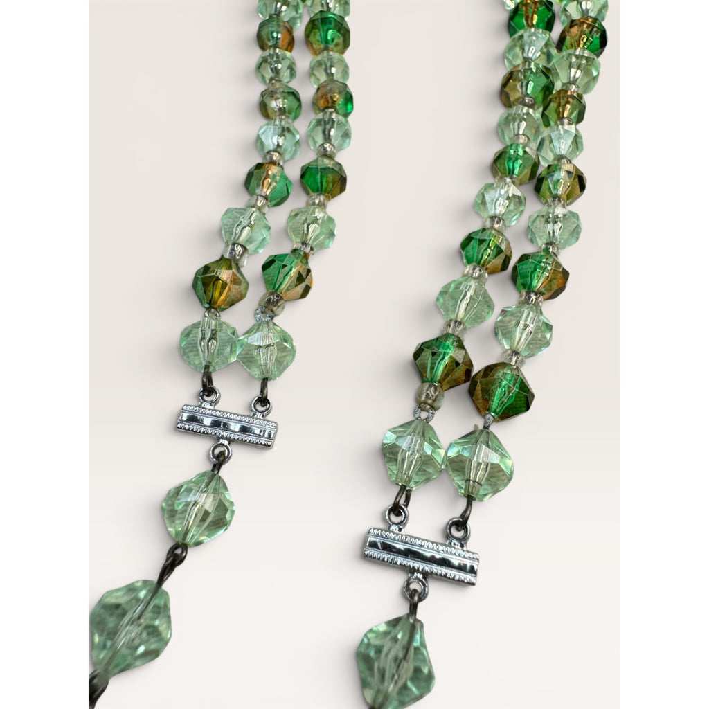 1950s W Germany Green Faceted Lucite Bead Double Strand Choker Necklace 18.25"