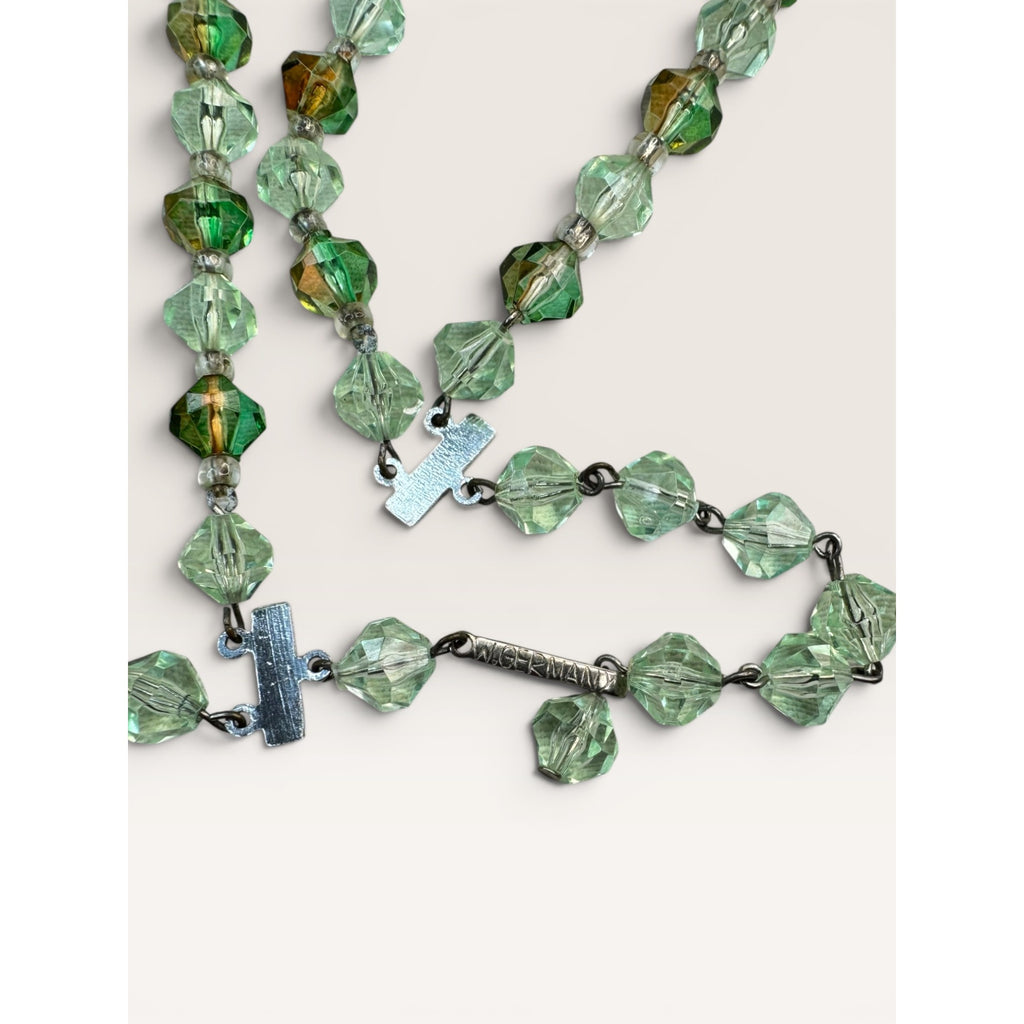 1950s W Germany Green Faceted Lucite Bead Double Strand Choker Necklace 18.25"