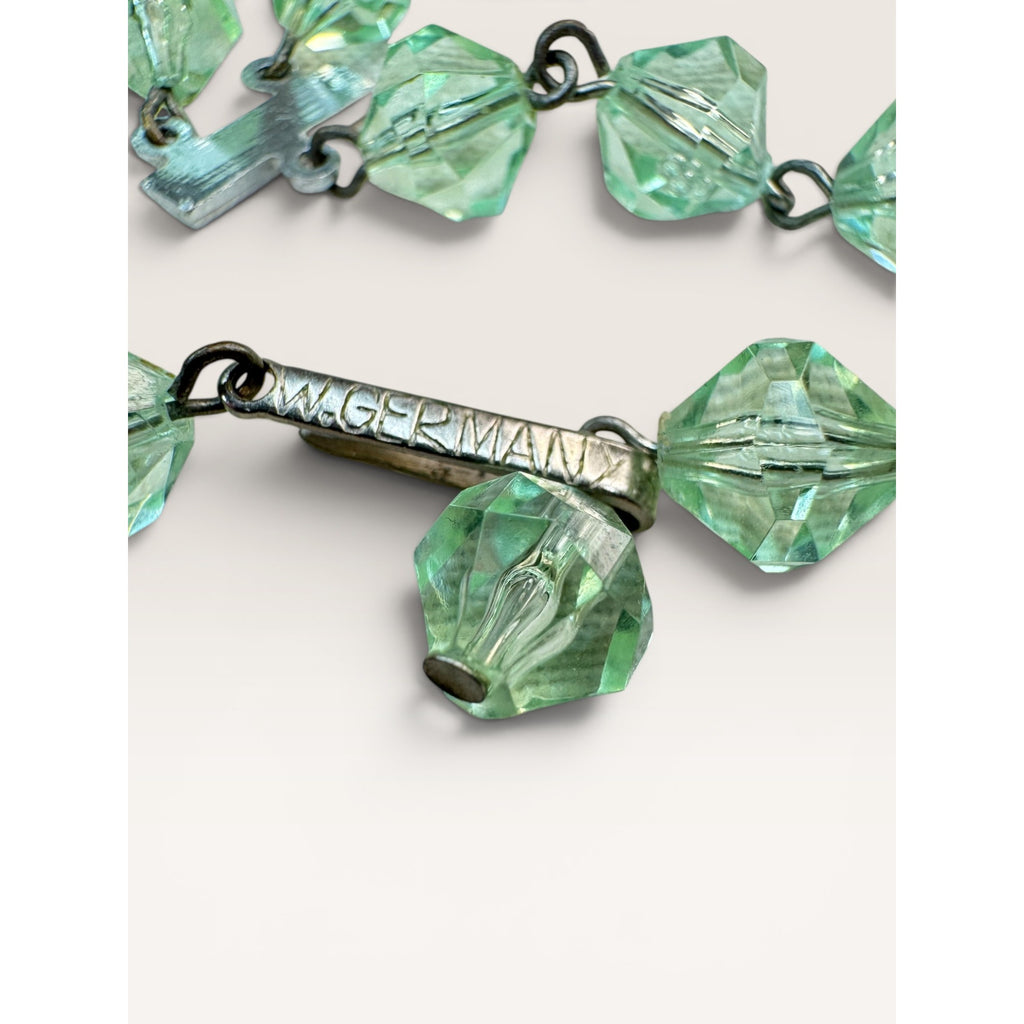 1950s W Germany Green Faceted Lucite Bead Double Strand Choker Necklace 18.25"