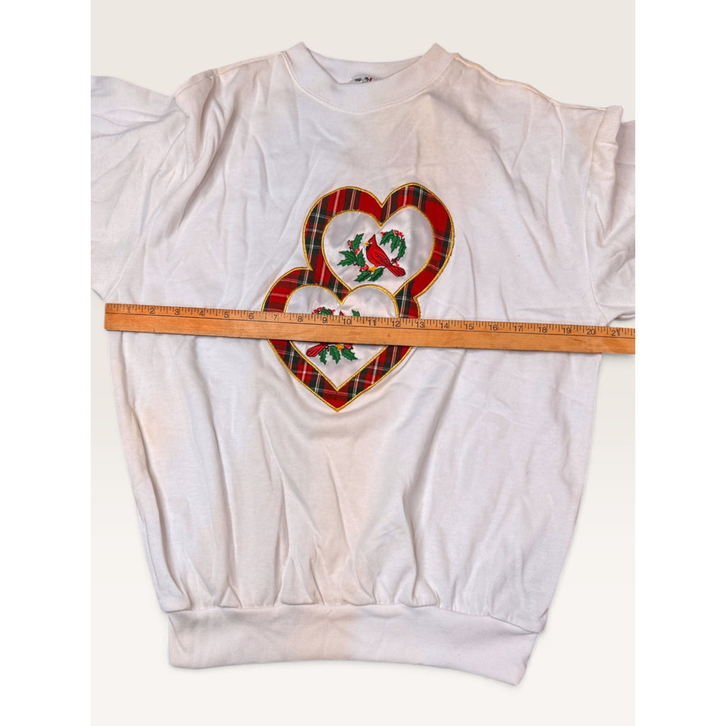 NutCracker Ladies S Sweatshirt White Cardinals Plaid Hearts Graphic 90s Vintage