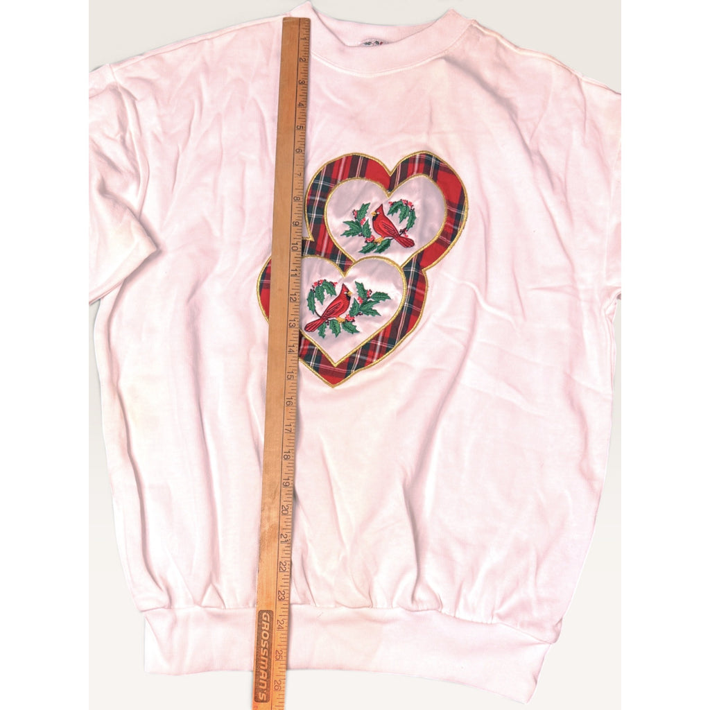 NutCracker Ladies S Sweatshirt White Cardinals Plaid Hearts Graphic 90s Vintage