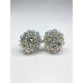 Laguna AB Crystal Bead Cluster Clip On Earrings Silver Tone Round Vintage