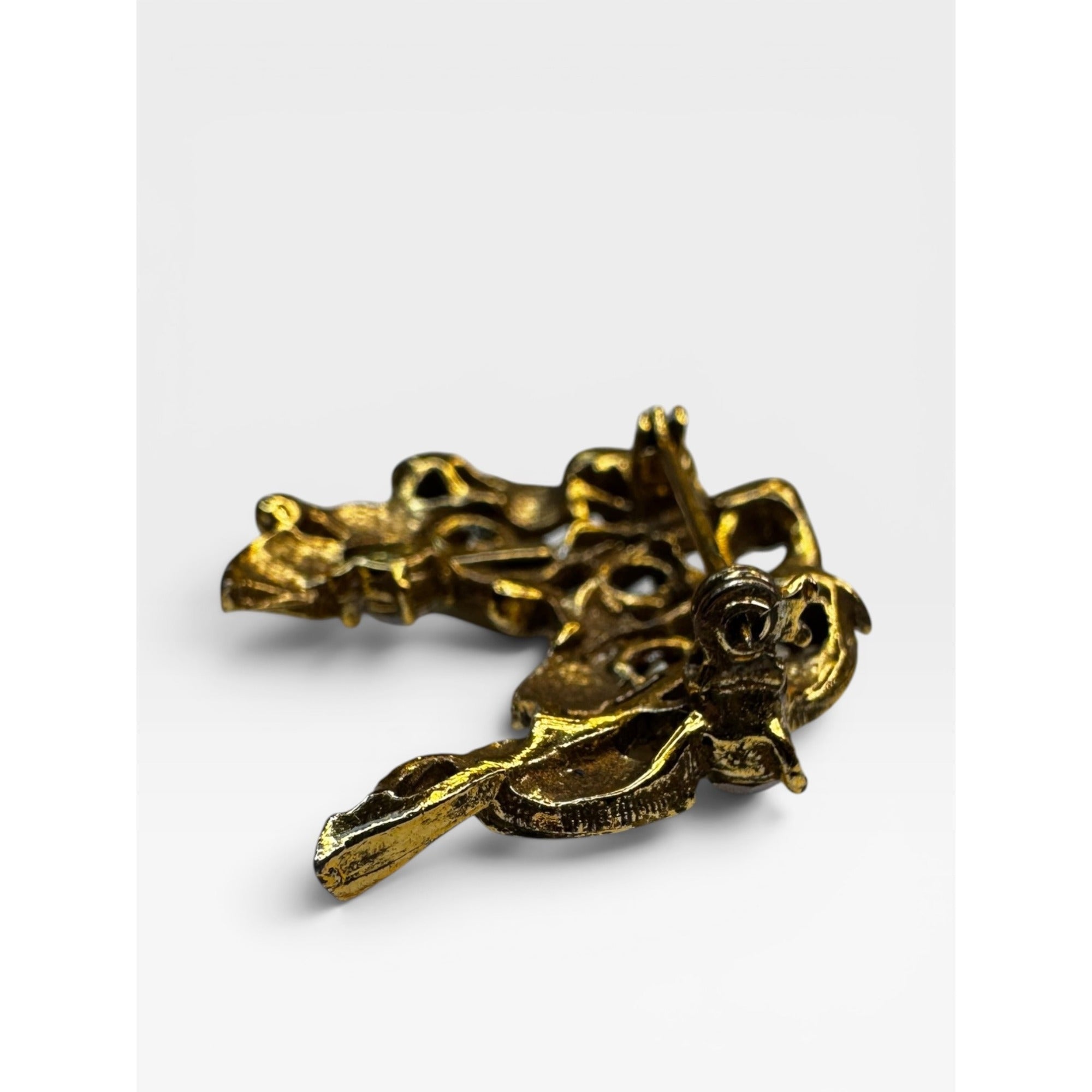 Aurora Borealis Crystal Floral Brooch Gold Tone Leaf Pin Vintage 1960s