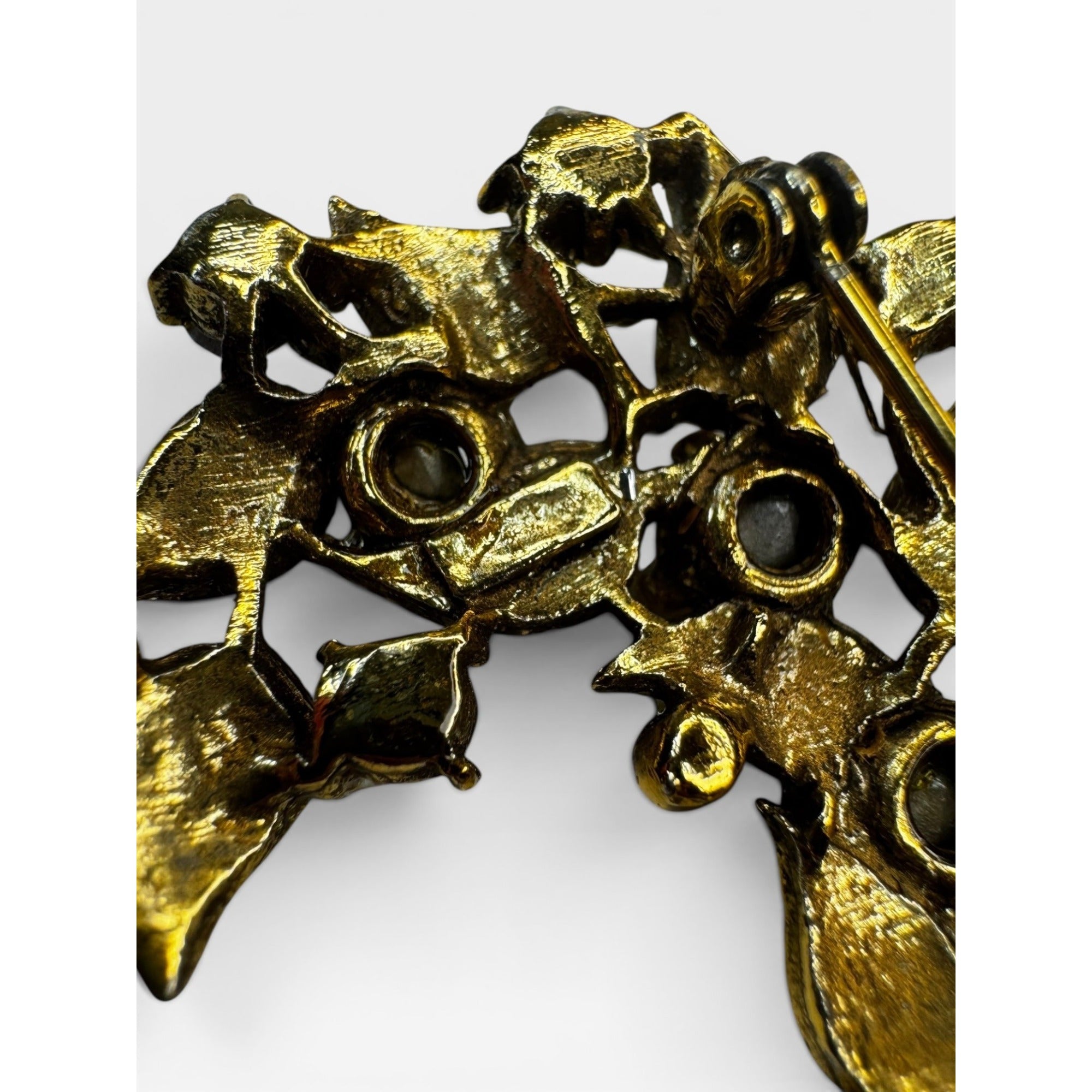 Aurora Borealis Crystal Floral Brooch Gold Tone Leaf Pin Vintage 1960s