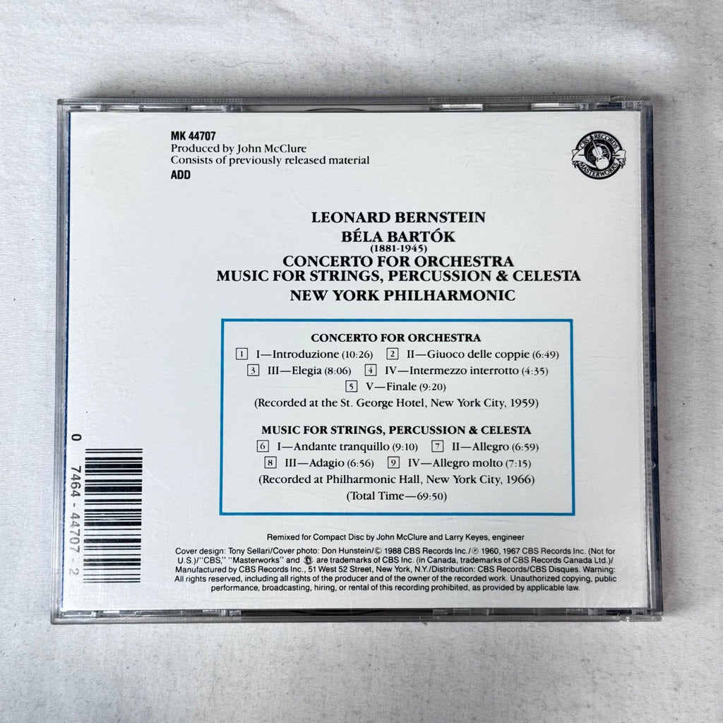 Leonard Bernstein Béla Bartók Concerto CD CBS Masterworks New York Philharmonic